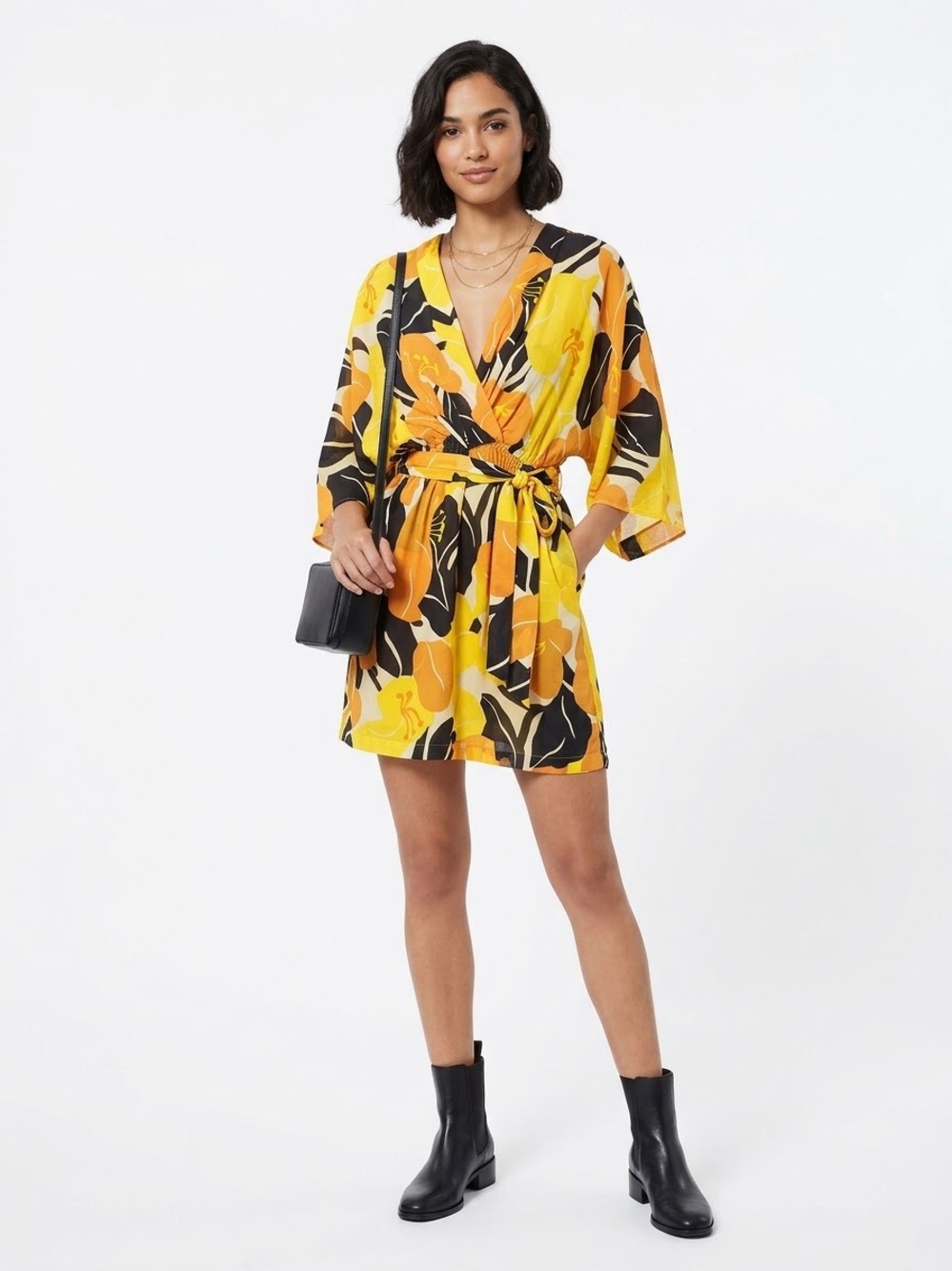 The Kooples $365 NWOT Hibiscus Belted Kimono Mini Dress Yellow Size 1 (US S)